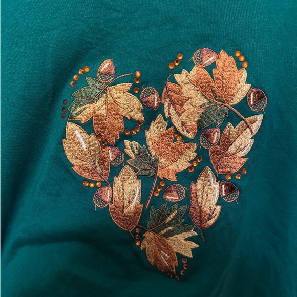 Quacker Factory Green Fall / Autumn Bedazzled embroidered Top , NWOT - Picture 2 of 4